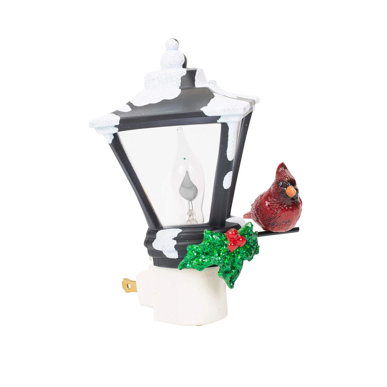 6" Cardinal On A Snow Covered Street Lamp Flickering Christmas Night Light - Image 2