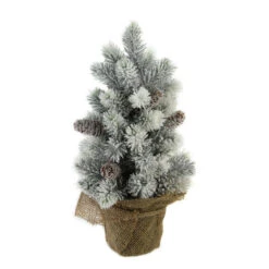 16” Medium Flocked Green Pine Artificial Table Top Christmas Tree With Burlap Base - Unlit