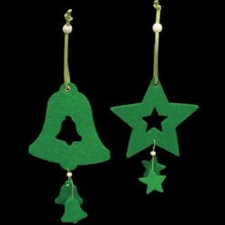 Club Pack Of 18 Brilliant Green Color Bell And Star Felt Ornaments