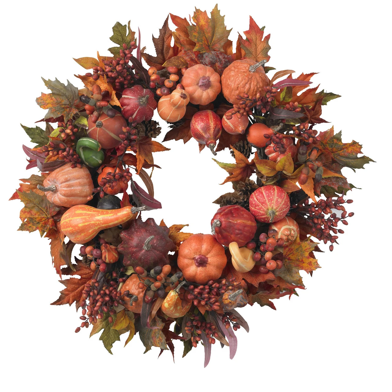 Autumn Harvest Maple Berries And Pinecones Wreath, Orange - 28-Inch - Image 2