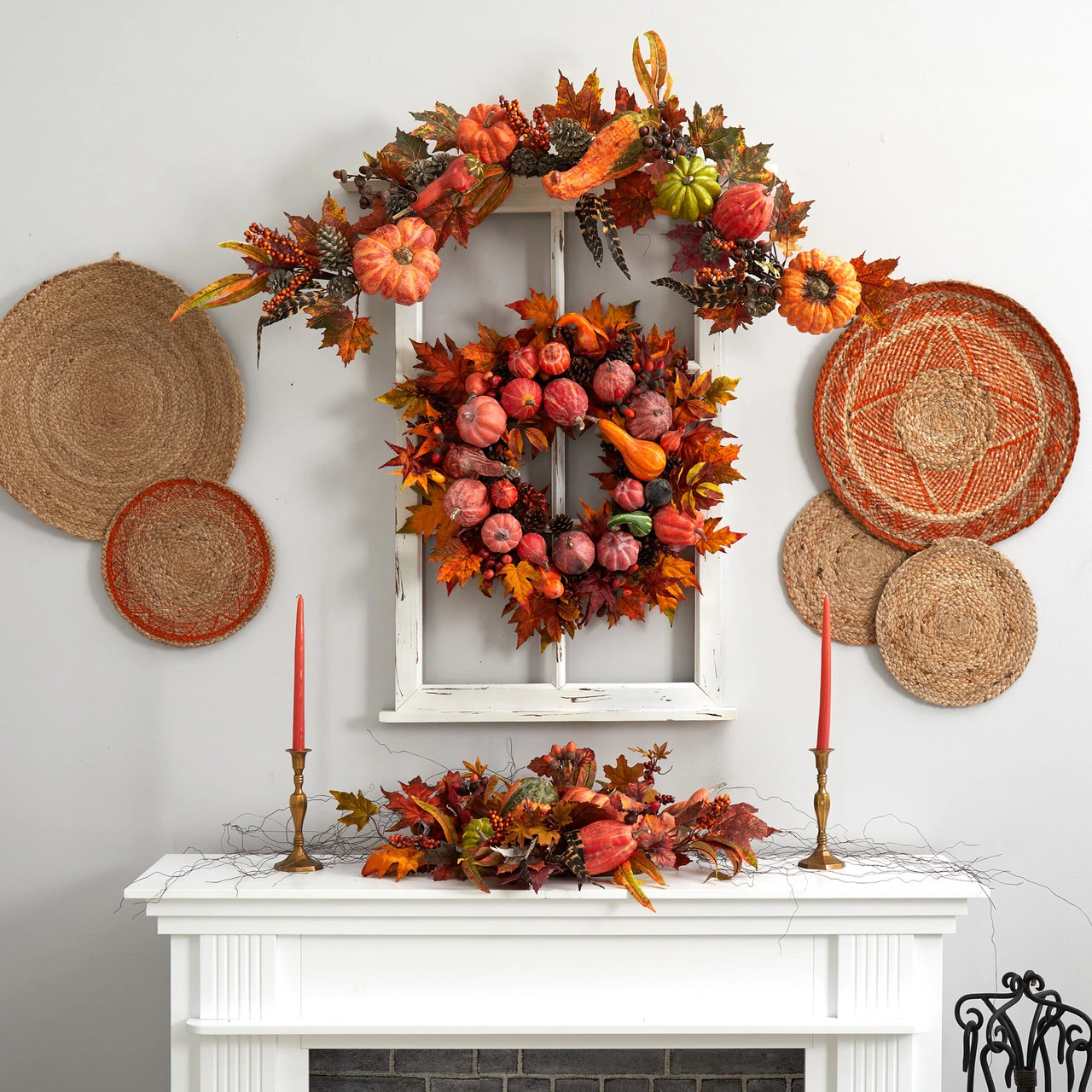 Autumn Harvest Maple Berries And Pinecones Wreath, Orange - 28-Inch - Image 5