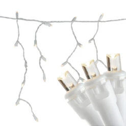 100ct Warm White LED Wide Angle Icicle Christmas Lights, White Wire