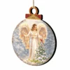 Set Of 2 Angel And Cardinal In A Woodland Wooden Christmas Ornaments 5.5"