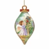Set Of 2 Little Angel With Cardinals In Their House Wooden Ornaments 5.5"