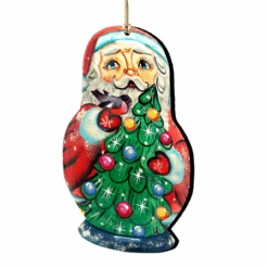 Set Of 2 Santa Matreshka Doll Christmas Tree Wooden Ornaments