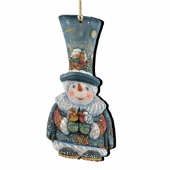 Set Of 2 Snowman Old World Christmas Wooden Ornaments 5.5"