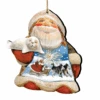 Set Of 2 Santa Northern Lights Of Christmas Wooden Ornaments 5.5"