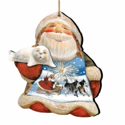 Set Of 2 Santa Northern Lights Of Christmas Wooden Ornaments 5.5"