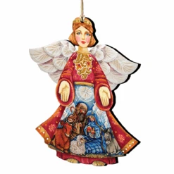 Set Of 2 Angel Nativity Wooden Christmas Ornaments 5.5"