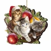 Set Of 2 Kittens In A Basket Wooden Christmas Ornaments 5.5"