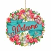 Set Of 2 Butterfly Floral Wreath "Welcome" Wooden ChristmasOrnaments 5.5"