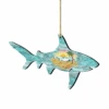 Set Of 2 Shark Beach Scene Wooden Christmas Ornaments 5.5"