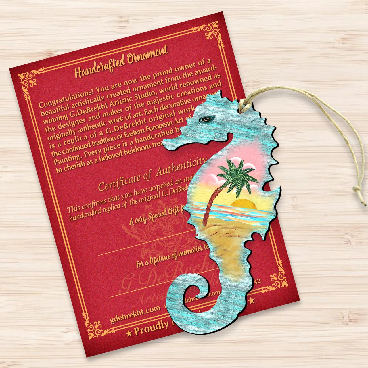 Set Of 2 Seahorse Beach Scene Wooden Christmas Ornaments 5.5" - Image 3