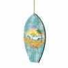 Set Of 2 Surfboard Beach Scene Wooden Christmas Ornaments 5.5"