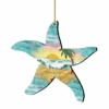 Set Of 2 Starfish Beach Scene Wooden Christmas Ornaments 5.5"