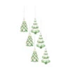 Set Of 6 Green And White Glass Christmas Tree Ornaments 5.75"