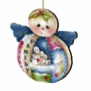 Set Of 2 Snowman "Family" Wooden Angel Christmas Ornaments 5.5"