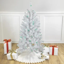 4' Pre-Lit White Artificial Christmas Tree, Green Lights