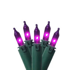 100-Count Purple Commercial Grade Mini Christmas Light Set, 45.5ft Green Wire