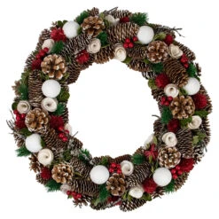 Frosted Pine Cone And Rose Artificial Christmas Wreath - 19-Inch, Unlit