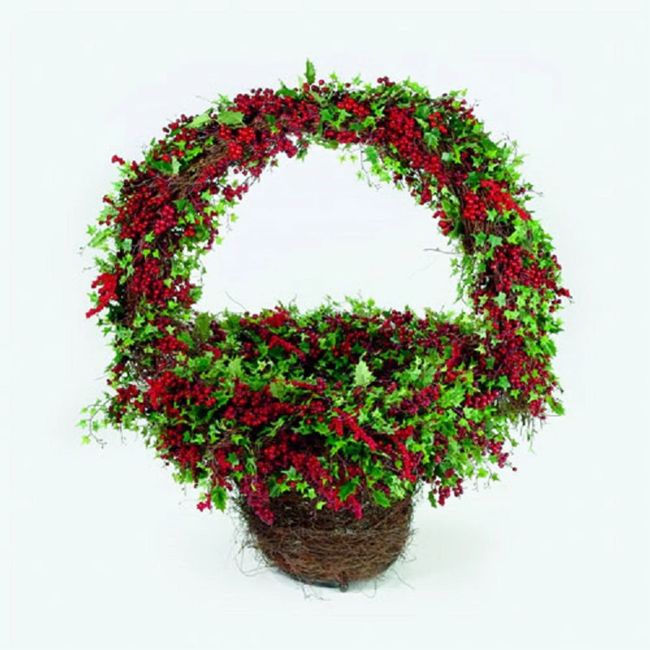 33" Green And Red Holly Ivy Christmas Display Basket