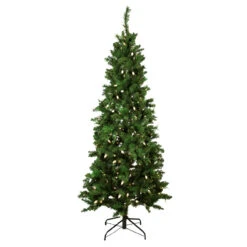7' Pre-Lit Slim Mixed Long Needle Pine Artificial Christmas Tree - Multicolor LED Lights