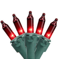 100-Count Red Mini Christmas Lights Set, 20.25ft Green Wire