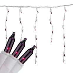 Set Of 100 Purple Mini Icicle Christmas Lights - 7.8ft White Wire