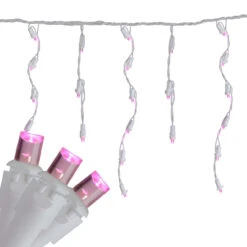 Set Of 70 Pink LED Wide Angle Icicle Christmas Lights - 6ft White Wire