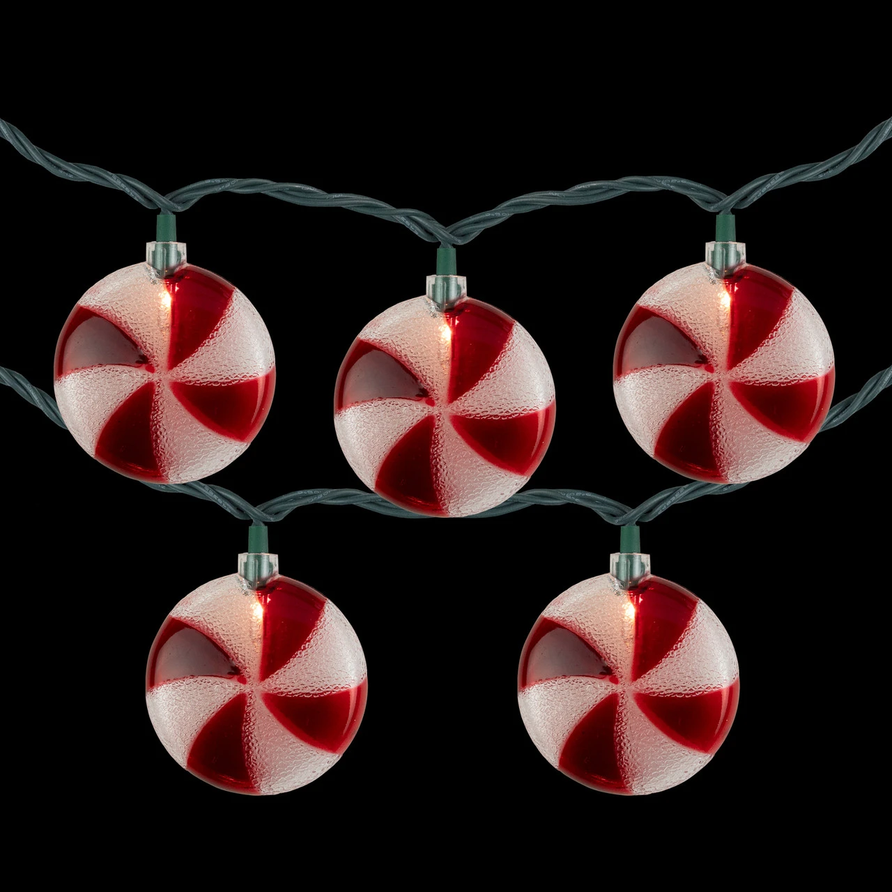 10 Count Peppermint Candy Christmas Light Set, 6ft Green Wire - Image 4