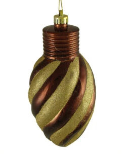 11" Chocolate Brown And Gold Striped Shatterproof Light Bulb Christmas Ornament (Pack Of 3)