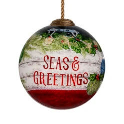 3” Green And Red Buoy Seas And Greetings Hand Painted Christmas Ornament