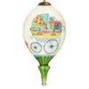 4.75” Ivory And Green Baby Carriage Hand Painted Mouth Blown Glass Hanging Christmas Ornament