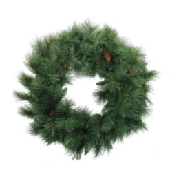 36" Green Long Needle Pine Artificial Christmas Wreath With Pine Cones - Unlit