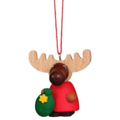 1.5" Red, Brown, And Green Moose Santa Collectible Christian Ulbricht Ornament
