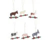 Set Of 6 Red, Green, And Brown Handcrafted Farm Animal Dregeno Easter Ornaments, 1.5"