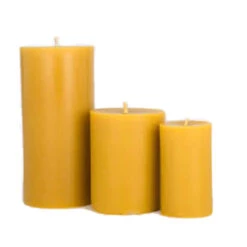 Set Of 3 Golden Yellow Organic Beeswax Pillar Candles
