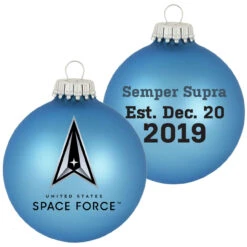 Blue And Black Glass Matte US Space Force Logo Christmas Ball Ornament 3.25" (80mm)