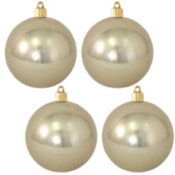 4ct Champagne Silver Shatterproof Shiny Finish Christmas Ball Ornaments 4" (100mm)