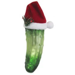 4.5" Pickle With Santa Hat Glass Christmas Ornament