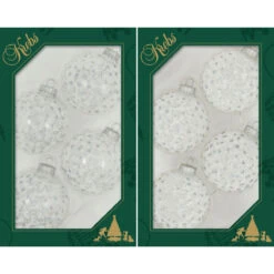 8ct Silver And Frost White Lace With Sparkles Christmas Ball Ornaments 2.5" (67mm)