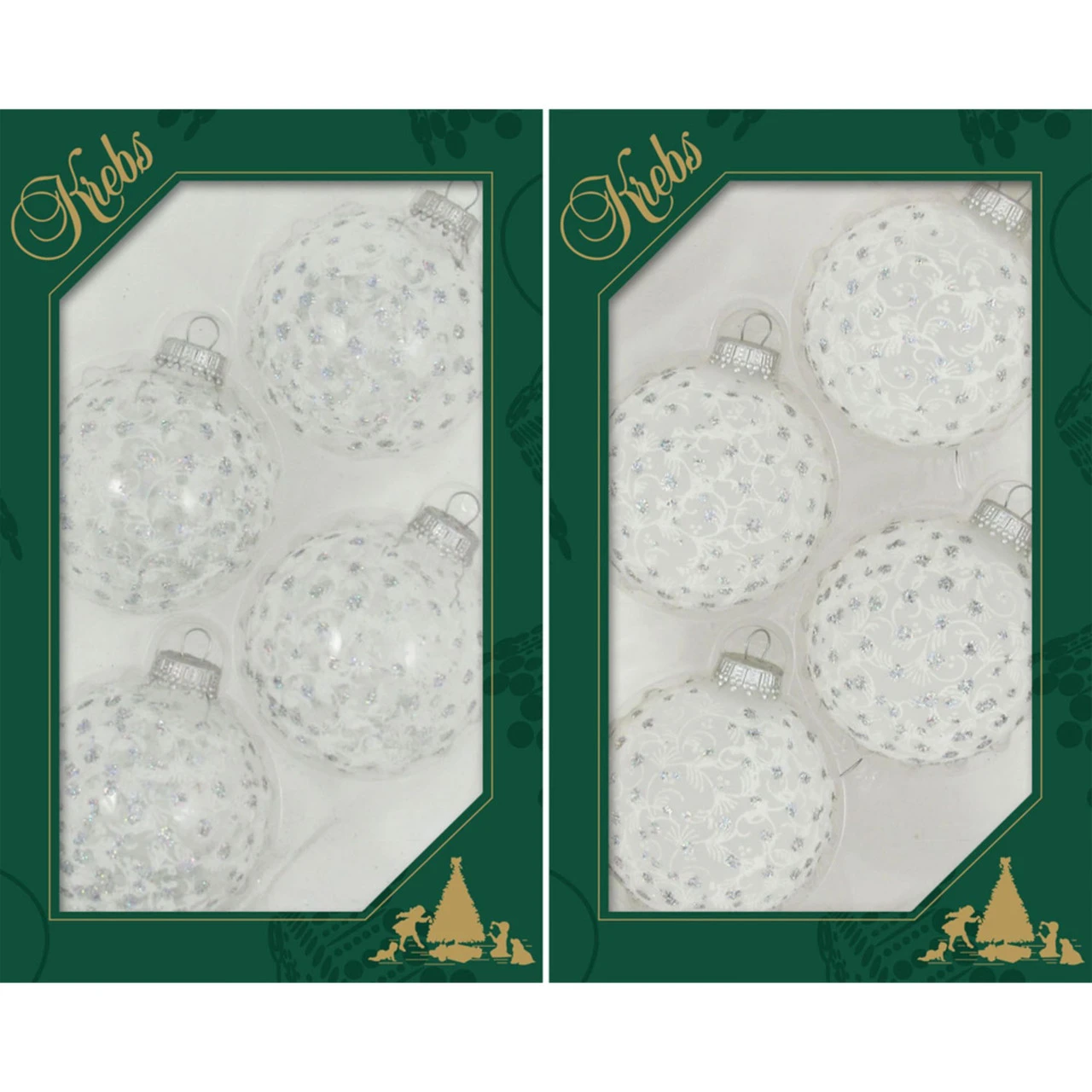 8ct Silver And Frost White Lace With Sparkles Christmas Ball Ornaments 2.5" (67mm)