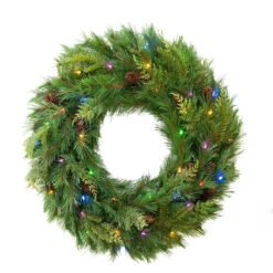 Pre-Lit Mountain Cypress Artificial Christmas Wreath, 30-Inch, LED Lights
