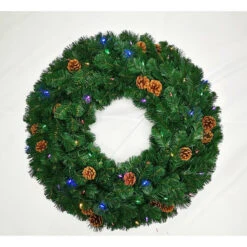 Pre-Lit Oregon Fir Artificial Christmas Wreath, 36-Inch, Warm White And Multi LED Lights