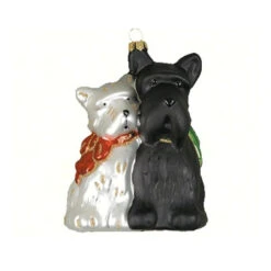 5.25 Salt And Pepper Color Dog Hand Blown Glass Hanging Figurine Ornament