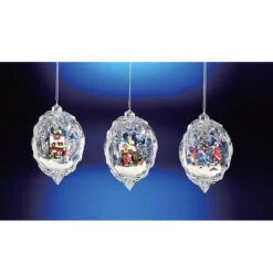 Club Pack Of 12 Icy Crystal Egg Shaped Christmas Scene Ornaments 4.5"