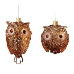 16ct Amber Diamond Cut Owl LED String Ornaments 4.5"