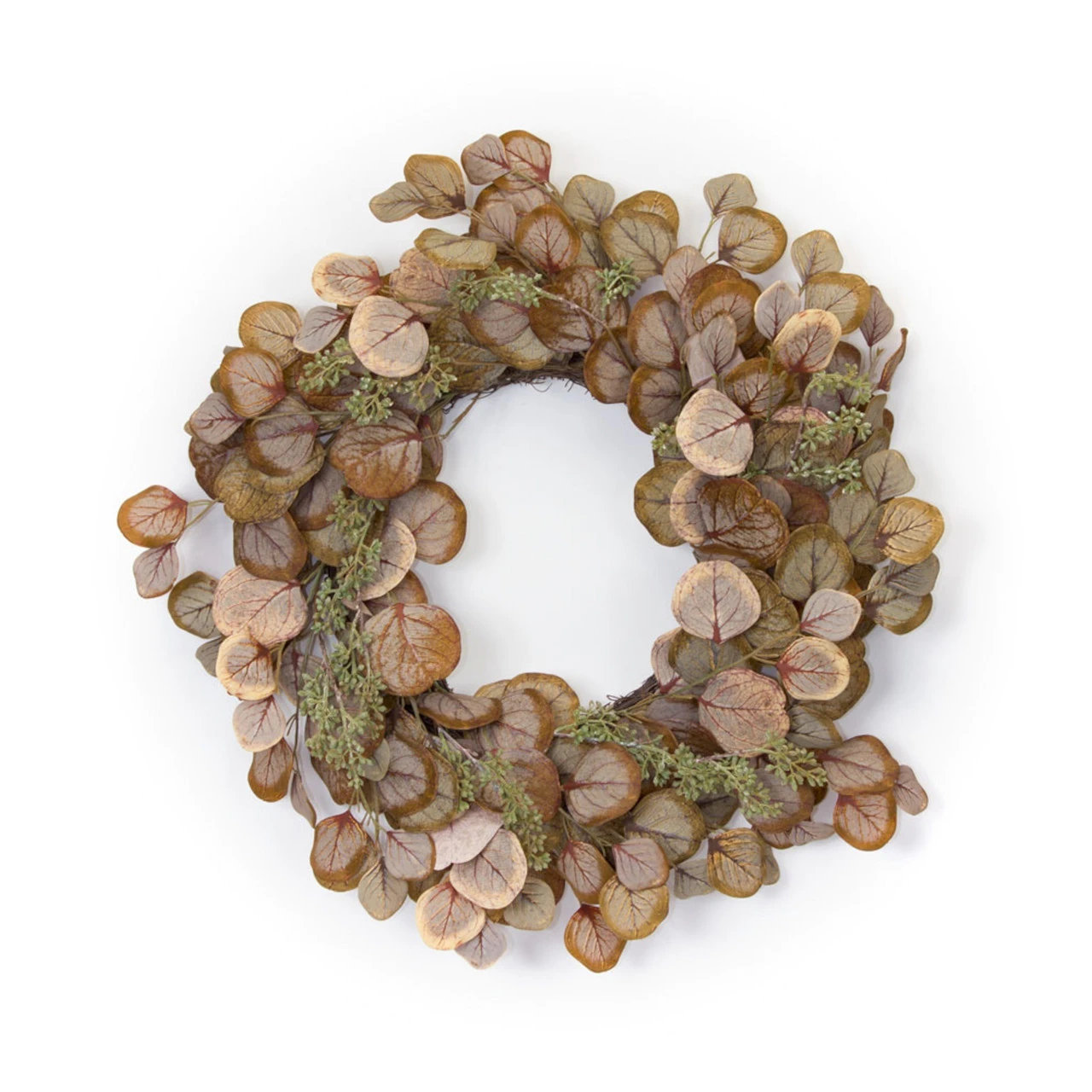 22" Brown, Beige, And Green Home Decoration And Gift Collections Polyester Eucalyptus Wreath