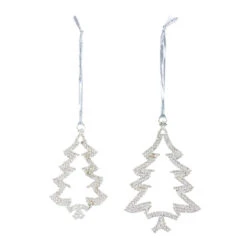 Set Of 12 Silver Outline Tree Christmas Ornaments 4.75"