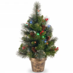 2’ X 14” Pre-Lit Crestwood Spruce Artificial Christmas Tree – Multi-Color LED Lights
